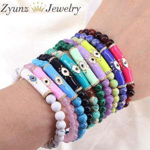 Bangle 5 STKS Natuursteen Strand Armband 8mm Agats Howliet Quartz Stenen Kralen Gebogen Bar Emaille Eye Charm Kralen armbanden