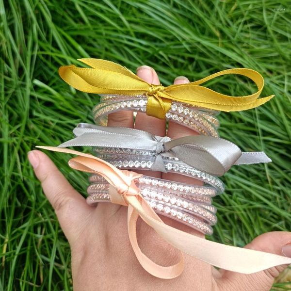 Bracelet 5 pièces/ensemble bouddhiste Jonc Bracelet strass Luxe paillettes gelée Silicone cristal pour femmes filles