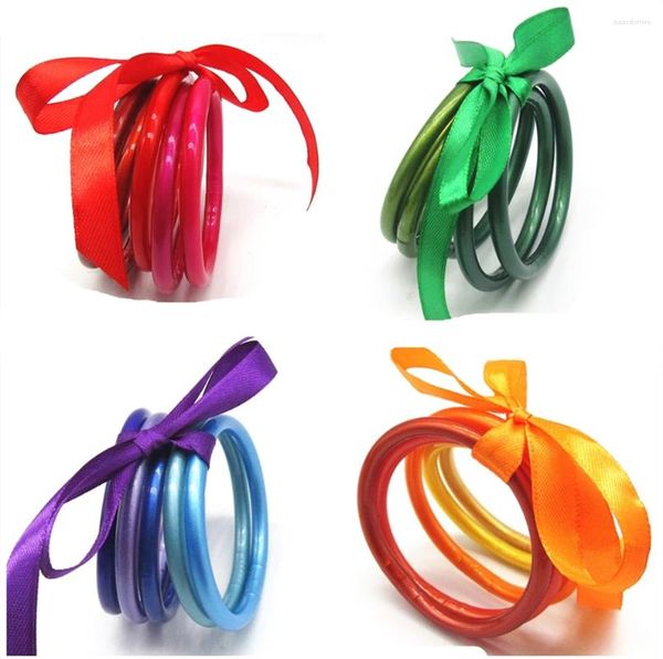 Bangle 5 pièces/ensemble mélange couleur gelée Silicone Bracelets bracelets pour femmes léger Bowknot ruban empilable Bracelet ensembles bijoux de mode