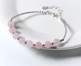 Bracelet 6,5 mm 100% réel.925 Bijoux fins en argent sterling final natural rose rose quartz en pierre bracelet manchette CS1896