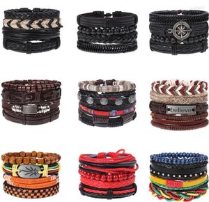Bracelet 60 ensembles/lot corde Bracelet en cuir ensembles Vintage à la main bracelets Wrisband rétro Punk Style hommes bijoux en gros