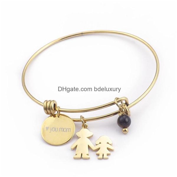 Brazalete de acero inoxidable de 64 mm para madre e hijo, brazalete con dije para mujer, letra de oro, te amo, pulsera para mamá, regalos de joyería para mamá, entrega directa dhzck