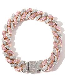 Brazalete 68 pulgadas de 12 mm Microinlaid Pinkwhite Zircon Miami Cuban Backets Bling Hip Hop Jewelry Fashion Bracelets para hombres2849503