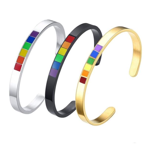 Bracelet 6Mm Rainbow Color Manchette Bracelets Pour Hommes Femmes Bijoux En Acier Inoxydable Lesbian Gay Pride Bracelet En Métal Rose Lgbt Stripe Cadeau Dhxzg