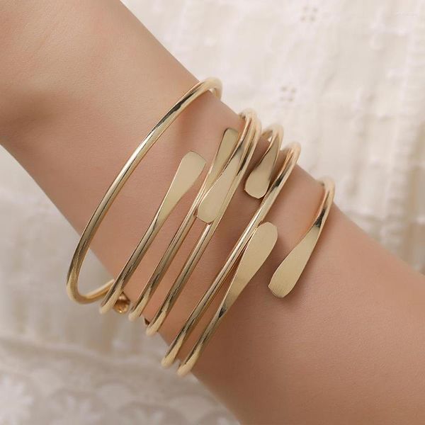 Brazalete 6 unids/set conjunto de pulsera geométrica de moda para mujer, brazalete abierto con flecha de Color dorado, joyería Bohemia de verano para amantes de las niñas