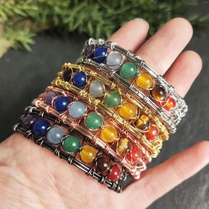 Bracelet 7 chakras en perles de cristal, fil de cuivre enveloppé, fait à la main, Reiki, équilibre de guérison, bijoux en pierres précieuses, cadeau de Yoga