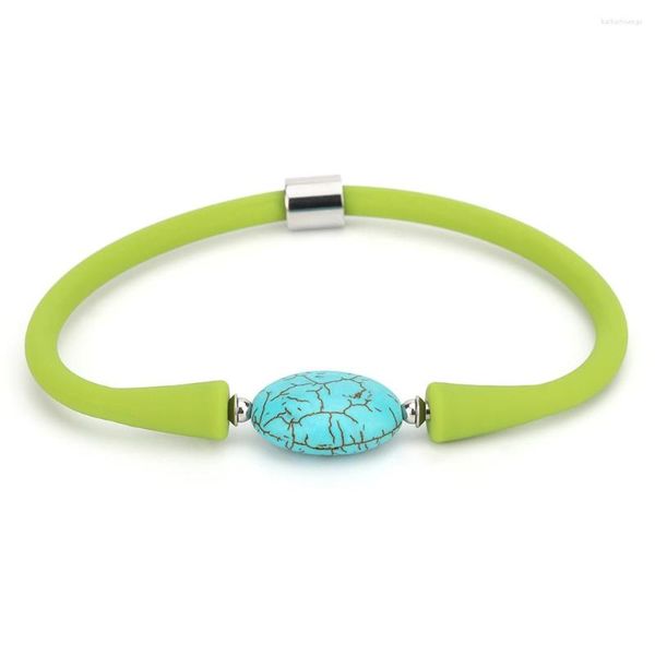 Bracelet 7 pouces multicolore pierre naturelle Bracelet Turquoises Jades décontracté Silicone corde pour hommes femmes mode bijoux bricolage cadeau