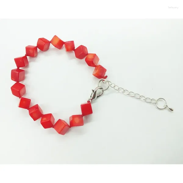 Brazalete 7MM Pulsera de Coral Rojo Natural 7.5