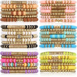 Bangle 7 stks/set Boheemse Polymeer Klei Armbanden Set Voor Vrouwen Multilayer Elastische Kleurrijke Kralen Armband Mode-sieraden Accessoires