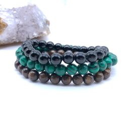 Bracelet 8 mm Perles de pierre naturelle Ensembles de bracelets Malachite Bronzite Agates noires Poignet perlé Hommes Femmes Bracelets Mala Drop Shipping