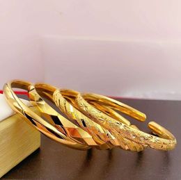 Bangle 8MM 6PCSLot Dubai Gouden Armbanden voor Vrouwen Mannen 24k Kleur Ethiopische Armbanden Afrikaanse Sieraden Saudi Arabische Bruiloft bruid Gift 230404