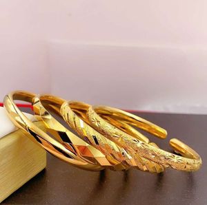 Bangle 8MM 6PcsLot Dubai Bracelets en or pour femmes hommes 24k couleur Bracelets éthiopiens bijoux africains saoudien arabe mariage mariée cadeau 230404