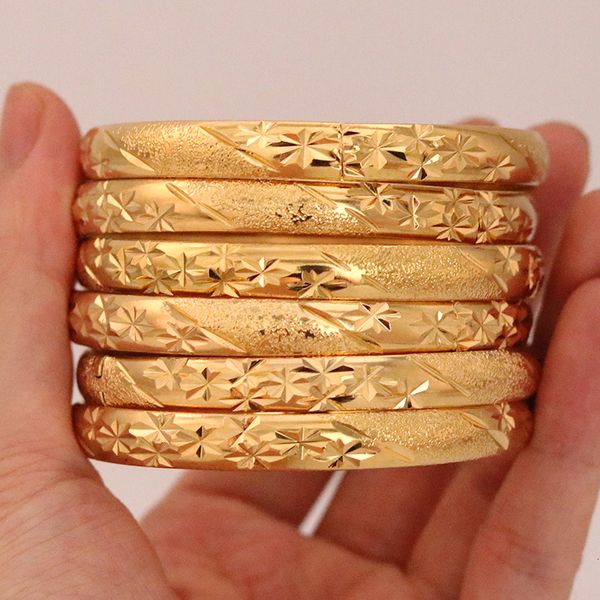 Bangle 8MM 6PcsLot Dubai Bracelets en or pour femmes hommes 24k couleur Bracelets éthiopiens bijoux africains saoudien arabe mariage mariée cadeau 230506