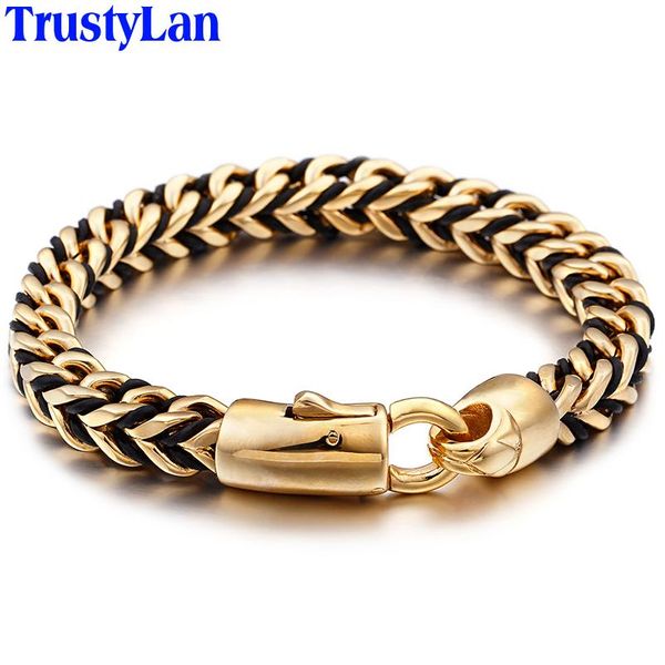 Bracelet 8MM tressé en cuir Wrap Bracelet hommes de luxe plaqué or en acier inoxydable bracelets pour hommes pour hommes bijoux indiens cadeaux d'anniversaire