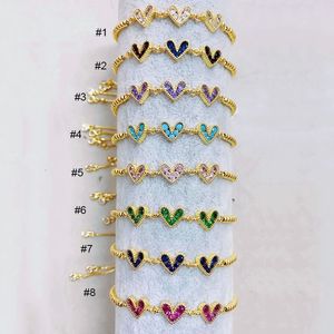 Bracelet 8Pcs Fête des Mères Dainty Mini plaqué or coloré cristal cz amour coeur bracelets à breloques pour maman Cadeaux d'anniversaire 230620