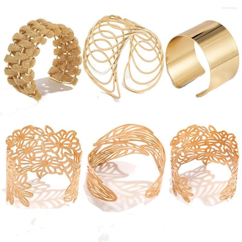 Bangle 9 Styles Exaggerated Hollow Out Wide Cuff Open Bangles For Women Punk Big Flower Leaves Wrist Bracelet Jewelry 2023