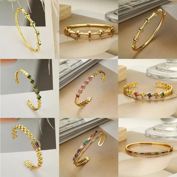 Brazalete de 9 estilos de diseño real, brazaletes de circonia cúbica para mujeres y niñas, Color dorado de lujo, joyería de boda para citas, regalo elegante