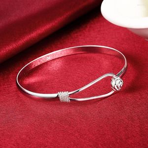 Bracelet 925 couleur argent fin élégant fleur manchette bracelets pour femme réglable mode fête cadeaux fille étudiant bijoux