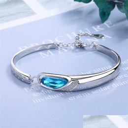 Brazalete 925 Sterling Sier Nueva Mujer Joyería de Moda Alta Calidad Cristal Azul Zircon Retro Venta Simple DIY Pulsera Drop Entrega 2 Dhlv4