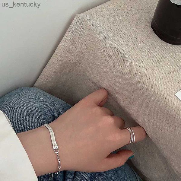 Brazalete de Plata de Ley 925 con cierre de letras, pulsera con cadena de hueso asimétrica de la suerte, regalo de joyería, envío directo R231115