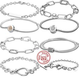 Bangle 925 Sterling Silver Basic Snake Snake Snake Me Link Heart Heart Tbar Bracelets Fit Original Brand Charm Women Bracelet Diy Joyería 220831