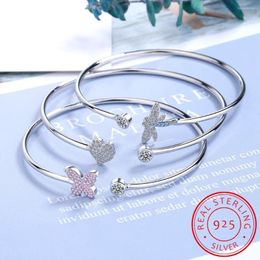 Brazalete 925 STERLING Silver Crystal Butterfly/Dragonfly/Heart Charm Bangles for Women Bracelet Bangle Boda Joyer￭a de cumplea￱os