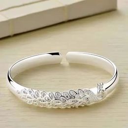 Bangle 925 sterling zilveren elegante Pauw openingsscherm armband Bangles voor dames mode feest bruiloft Accessoires sieraden cadeau 231005