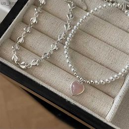 Brazalete de plata de ley 925 con corazón de amor, pulsera de cristal rosa para mujer y niña, cuentas de perlas, joyería minimalista bonita, envío directo R231115