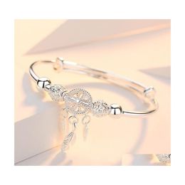 Bracelet 999 Sterling Sier Réglable Femmes Bijoux Élégants Sl209 Dreamcatcher Gland Plume Perle Ronde Charme Bracelet Pour Drop Deliv Dhjoh