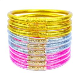 Bangle 9pcs Glitter Jelly Armband Set Dames All Weather Tibetaans Boeddhistische Tempel geluksbrenger Bangle Cadeau voor meisjes Moederdag Feest 231118