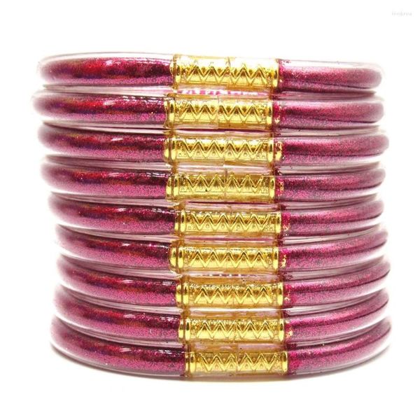 Brazalete 9 unids/set llegada Rosa pulseras de moda de color rojo conjunto para mujeres niños todo tipo de clima pila Gel de sílice relleno brillo gelatina pulsera