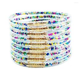 Bangle 9pcs/set Filled Jelly Bangles Set Fashion Soft Gold Powder Buddha Bracelet Silicone Tube Glitter Bracelets Girls