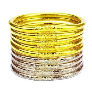 Bangle 9 stks/set Glitter Jonc Boeddhistische Armband All Weather Boeddha Meisjes Jelly Armbanden Set Zacht Voor Vrouwen