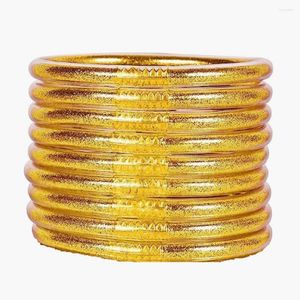 Brazalete 9pcs/set Glitter Joncel Budista Pulseras Pan de Oro Buddha Girls Jelly Bracelets suave para mujeres