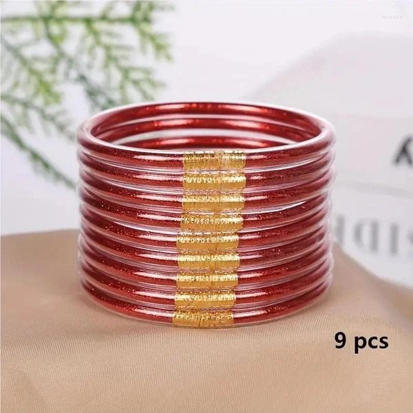 Bracelet 9 pièces brillant multicolore paillettes gelée silicone souple vacances été plage fête Y2K décoration à la main prière bouddha ornement