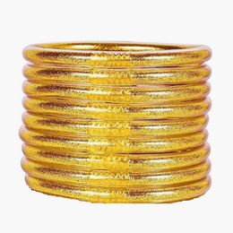 Bangle 9-delige set Glitter Jelly Bangles Armbanden Set voor dames Gevulde siliconen meisjes 230627