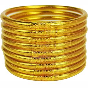 Bangle 9pcsset Jonc Bouddhiste Femme Bracelet All Weather Buddha Girls Jelly armbanden Zet zachte glitter voor vrouwen 230821