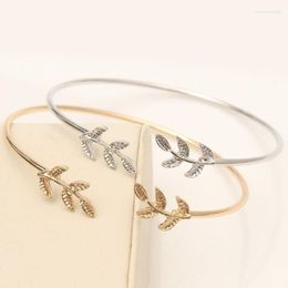 Bangle verstelbaar goud vergulde zilveren kleur liefde blad kristallen strass heart manchet armbanden voor vrouwen meisjes sieraden cadeau