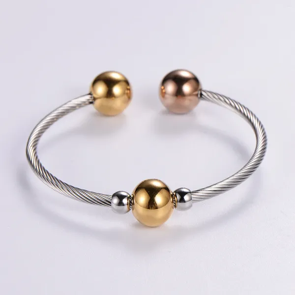 Bracelet taille réglable prix d'usine grandes perles manchette bracelets pour femme hommes couleur or fil d'acier inoxydable bijoux Pulseras