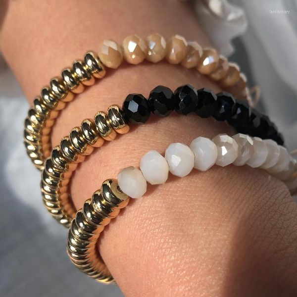 Brazalete ajustable tejido cuerda cristal círculos dorados pulsera con cuentas hecha a mano mujeres joyería de moda aniversario cumpleaños regaloBangle Lars22