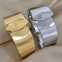Bracelet AENSOA 316L en acier inoxydable épais lisse couleur or large bracelets pour femme hommes conception géométrie épais poignet bijoux