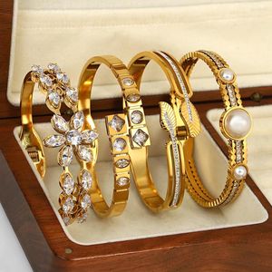 Bracelet AENSOA 316L acier inoxydable strass Zircon couleur or Bracelet pour femmes feuilles coeur oeil géométrique bijoux cadeau