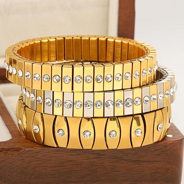 Brazalete AENSOA Elegante Cuerda Elástica Punk Geométrica Pulseras De Acero Inoxidable Brazaletes Para Mujeres Hombres Chapado En Oro De 18 Quilates Joyería Unisex