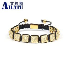 Bracelet Ailatu 5 pièces de luxe hommes Micro Pave clair CZ pyramide macramé bracelet hommes cadeau 10x10mm qualité supérieure