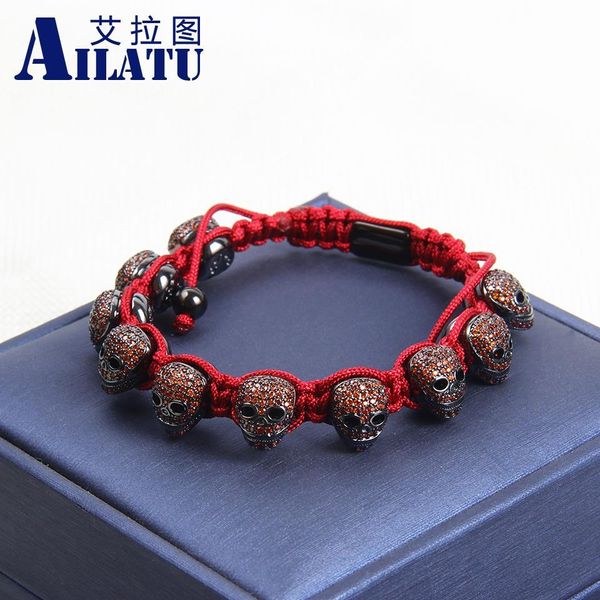Brazalete Ailatu Luxury Red Cz Skull Macrame Pulseras de calidad superior Servicio gratuito Cadena de cuerda Hombres Joyería de moda