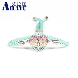 Pulseira Ailatu Atacado 10 pçs/lote Nova Chegada Top Quality Multicolor Cz Amor Coração Lace Up Pulseira Agradável Presente Dos Namorados