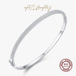 Bangle Ailmay Echt 925 Sterling Zilver Mode Heldere Zirkoon Armbanden Kristal Bruiloft Dame Klassieke Romantische Sieraden 231005