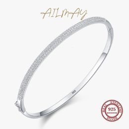 Bangle Ailmay Echt Sterling Zilver Mode Helder Zirkoon Armbanden Kristal Bruiloft Dame Klassieke Romantische Sieraden 230921