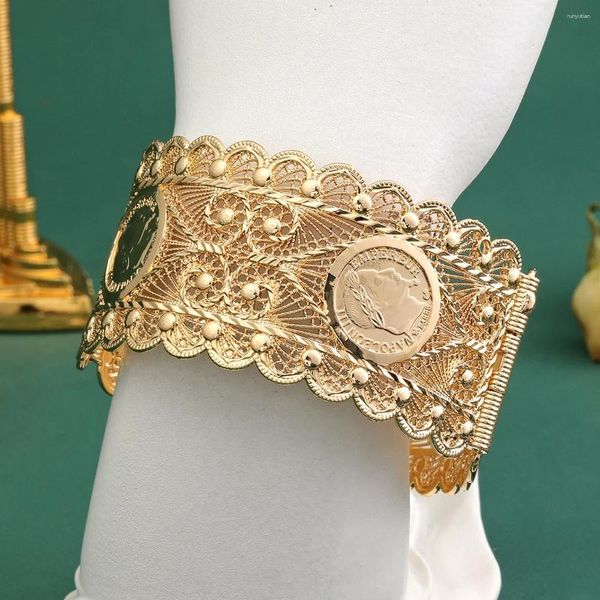 Brazalete Novia argelina Joyería de boda Pulsera de color dorado para mujer Festival tradicional Brazaletes Moneda Caftán Bijoux Regalo de flores