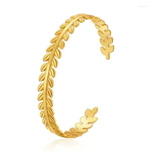 Bracelet ALLME Texturé 18K Véritable Plaqué Or Laiton Feuilles Métalliques Bracelets Pour Femmes Ouvert Bijoux Ajustables